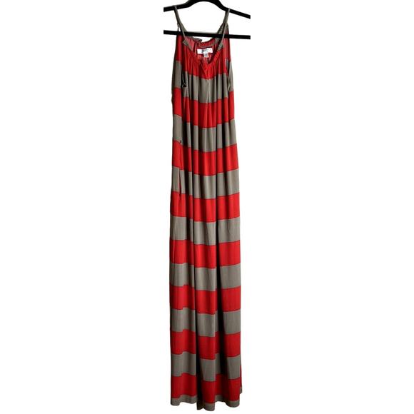 Kenar Maxi Dress Women 10 Orange Tan Pockets Beach Coastal Striped Flattering - Picture 1 of 16